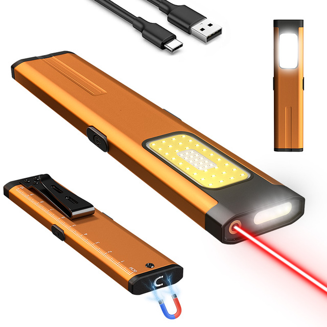 XINSITE Rechargeable IP44 Waterproof EDC 500lm Flat Slim Pocket Flashlight White/Blue/Red Warning Light Pen Clip Flood Beam