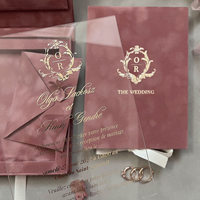 Boîte à cartes de mariage en velours rose Creative Glamour, avec pompon doré luxueux, boîte à cartes d'invitation unique pour cadeau d'invité avec insert en velours