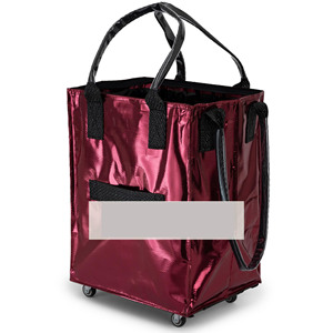 Grand sac de transport à roulettes, sacs de courses imperméables, housse à fermeture éclair, sac d'épicerie réutilisable, roues, pliable, polyester, sangle en PP - Product Image 1