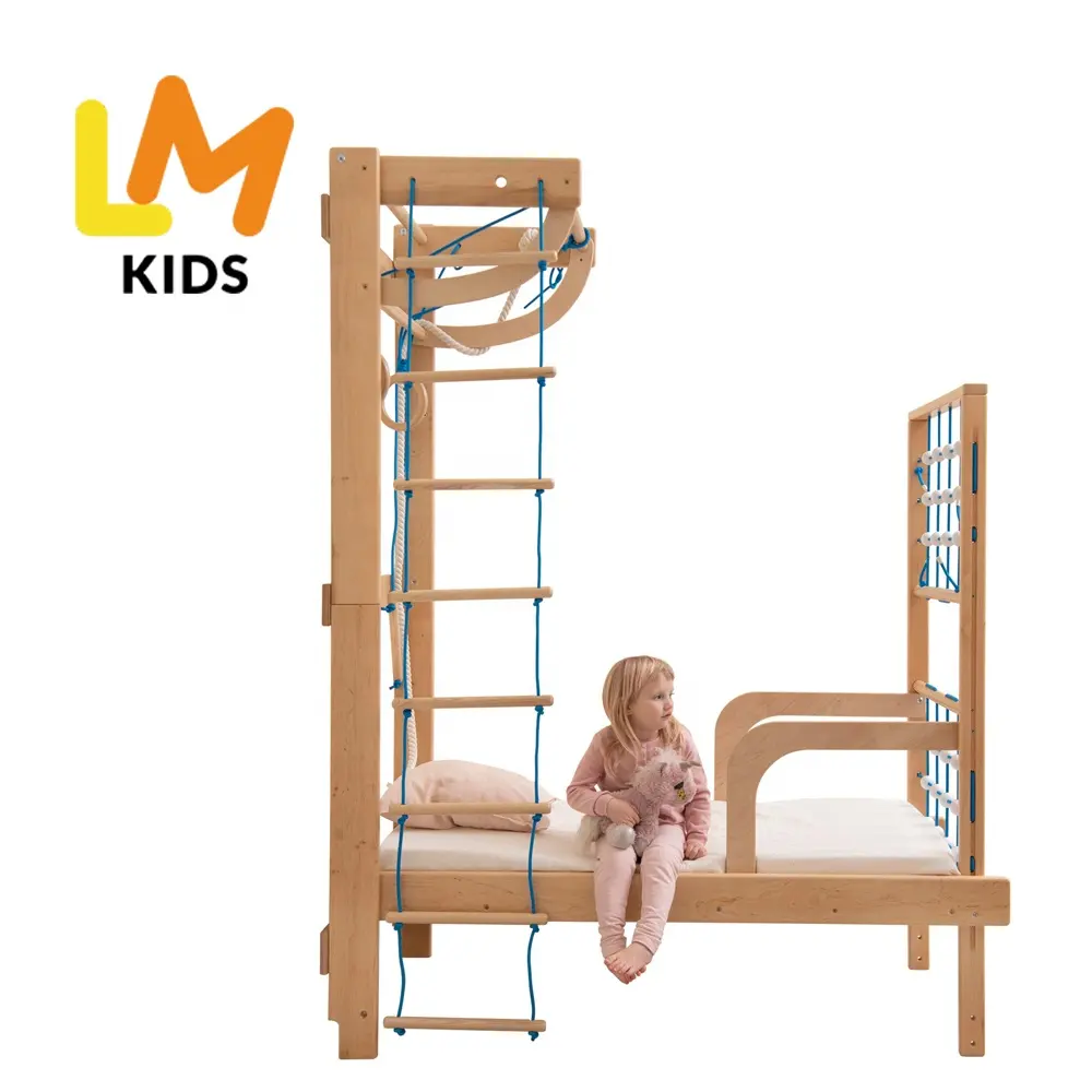 LM KIDS niños equipo de juegos al aire libre escalera sueca de madera juego de columpio de madera para bebés paredes de escalada
