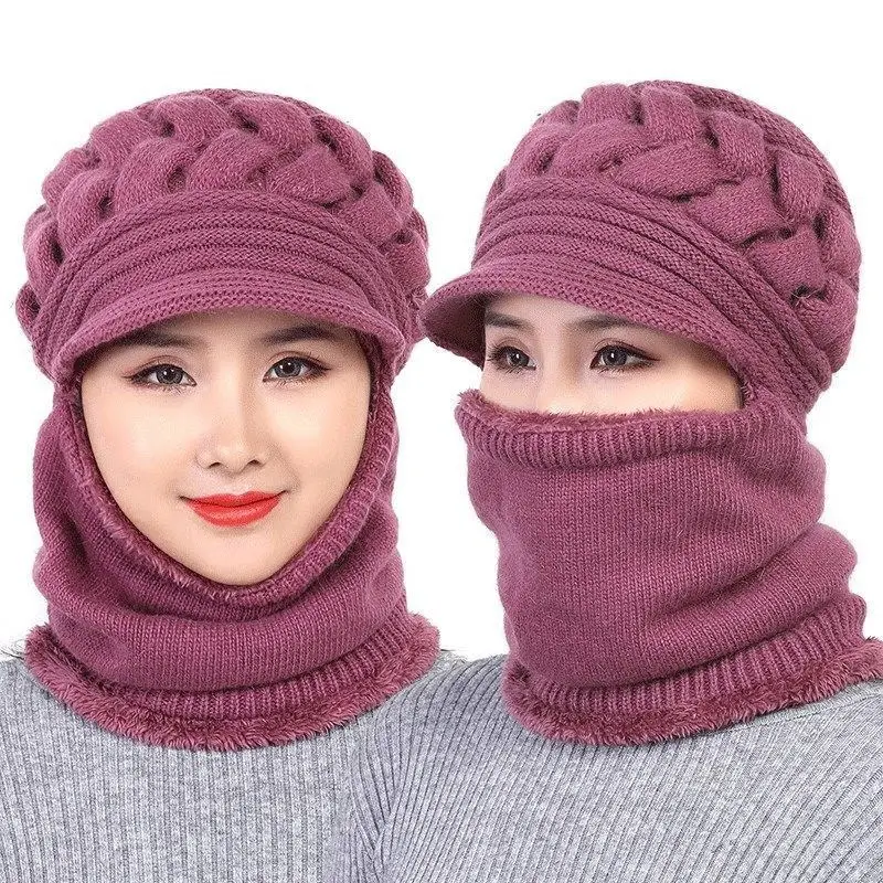 Coral Fleece Winter Hat Beanies Women's Hat Scarf Warm Breathable Knitted Hat for Women Double Layers Protection Caps