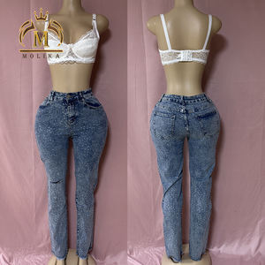 Set Sexy con Reggiseno e <span class=keywords><strong>Jeans</strong></span> da Donna, Top Senza Schienale e Pantaloni in Denim Stampato, Completo Due <span class=keywords><strong>Pezzi</strong></span> con <span class=keywords><strong>Jeans</strong></span> Strappati - Product Image 2