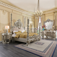 Lit à baldaquin royal de luxe, style turc classique, en bois couleur champagne et argent, ensemble de mobilier de chambre à coucher pour villa et palais