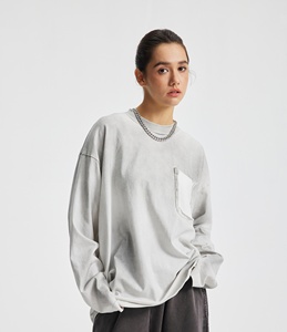 T-shirt à manches longues en coton tricoté 100% pour homme, col rond, coupe ample, anti-boulochage, respirant, décontracté - Product Image 2