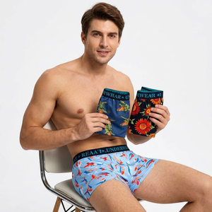 Sous-vêtements pour hommes, lot de 3 boxers mi-hauts en coton, imprimé floral, respirants, pour adultes - Product Image 1