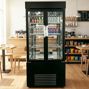 Vitrine réfrigérée commerciale à double <span class=keywords><strong>porte</strong></span> pour pâtisseries, vitrine de présentation réfrigérée pour gâteaux et desserts en verre trempé <span class=keywords><strong>noir</strong></span> - Product Image 3