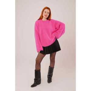 Pull en maille fuchsia moelleux pour femme, coupe ample, décontracté, manches longues, anti-boulochage - Product Image 4