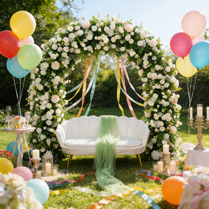 Arche florale décorative de style moderne pour mariage, fleurs artificielles blanches sur le thème du jardin enchanté pour la décoration de salle de mariage - Product Image 1