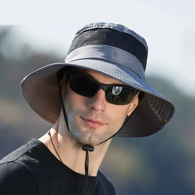 Sombrero de pescador de verano para hombre y mujer, gorra de malla para senderismo al aire libre con ala ancha, protección solar transpirable, deportes de playa, pesca