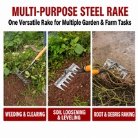 Râteau de désherbage robuste pour jardin avec lames triangulaires boulonnées et manche en acier courbé pour ameublir la terre – Outil agricole en gros