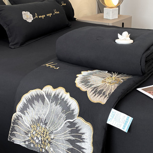 Bộ chăn ga mùa hè mềm mại phong cách châu Âu, in họa tiết thân thiện với da, gồm bốn món, chất liệu lụa mát lạnh đã qua xử lý, quà tặng lý tưởng. - Product Image 5