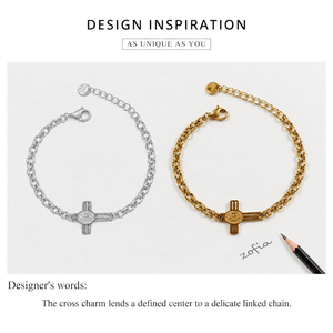 <b>Cross</b> Charm Chain <b>Bracelet</b>, Stainless Steel, Gold and <b>Silver</b> Color Options, Gold Variant 14K Gold Vacuum Plated - Product Image 3