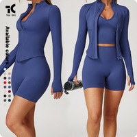 Veste de yoga à manches longues en Spandex/Nylon respirant et ajusté, avec fermeture éclair, séchage rapide, pour femme, idéale pour la course et l'entraînement, coupe courte