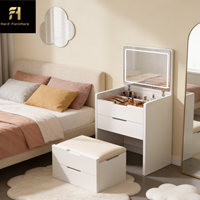 Coiffeuse de chambre intégrée en bois, style Princesse, avec miroir LED tactile rabattable multifonctionnel nordique et tiroir de grande capacité