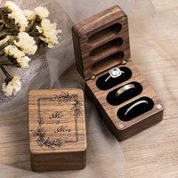 Boîte à bagues gravée en bois triple pour cérémonie de mariage, boîte à alliances décorative en bois, organisateur de bijoux