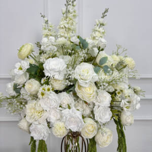 Vente en gros boule de fleurs Dahlias roses blanches et vertes pour centres de table Arrangement floral de 60cm pour décoration de fête prénatale de mariage et d'anniversaire - Product Image 5