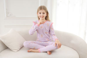 Vente en gros de vêtements de nuit à manches longues Ensemble 2 pièces en coton imprimé Vêtements pour bébés garçons et filles Pyjamas pour enfants - Product Image 6