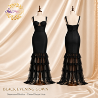 Robe noire pour femme avec jupe longue, jupe en mousseline de soie en forme de A, robe de cocktail.