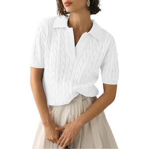 <span class=keywords><strong>Maglione</strong></span> Casual da <span class=keywords><strong>Donna</strong></span> a Collo Alto, Manica Corta, Logo Frontale, Asciugatura Rapida, Tinta Unita, Lavorazione a Maglia Piatta, Colletto Rovesciato, <span class=keywords><strong>Maglione</strong></span> alla Moda - Product Image 2