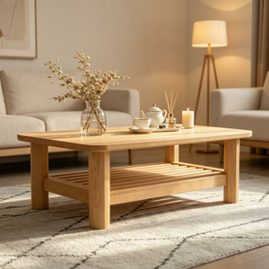 Table basse moderne en bois massif avec étagère de rangement, meubles de salon scandinaves - Product Image 1