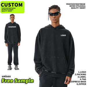 Bekleidungshersteller Maßgeschneiderter Gewaschener Sonnenverblasster Hoodie Schwergewichtiger Übergroßer Reißverschluss-Hoodie mit Strass-Logo für Essentials Hoodie - Product Image 3
