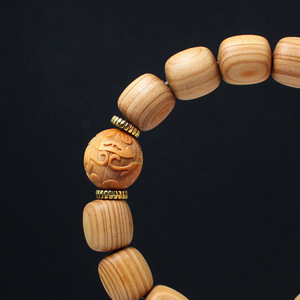 Ling Gusi Wooden Cypress Barrel Bead <b>Bracelet</b> 12mm Engraved Natural Fragrance Unisex <b>Couple</b> Jewelry - Product Image 4
