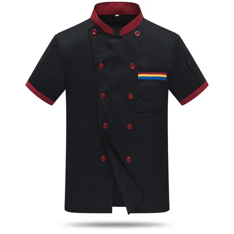 Precio barato de fábrica Chef abrigo chaqueta blanca negro manga corta verano cocinero restaurante Hotel trabajo uniforme