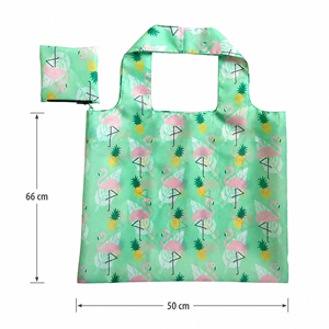 Sac de courses pliable réutilisable avec pochette, portable, lavable, écologique, imprimé tropical, logo personnalisé, vente en gros OEM en vrac - Product Image 1