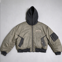 Blouson Bomber Homme Personnalisé en Coton Épais Effet Vieilli, Coupe Courte et Ample, Style Baseball Varsity, Zippé avec Capuche