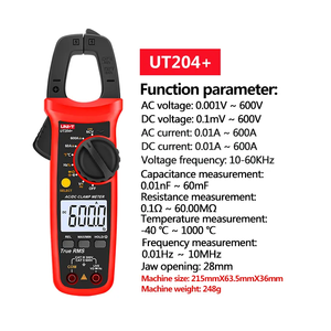 UNI-T UT204+ True RMS 4000 LCD - Pinza Amperimétrica Digital de Grado Industrial de 400A para Pruebas Dedicadas - Product Image 2