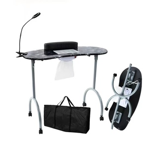 Table à ongles pliable rose, bureau de manucure portable, poste de travail pour salon de beauté avec lumière LED et support pour téléphone - Product Image 5