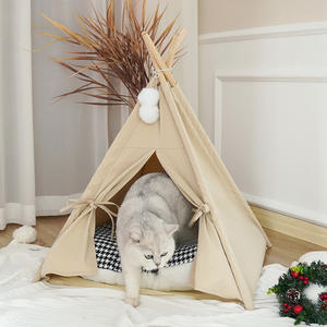 Perrera plegable para viajes, cama para mascotas, tienda semicerrada con cojín extraíble para gatos y perros con patrón de animales, jaula para mascotas - Product Image 4