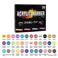 Artists Choice Marqueur de peinture acrylique permanent 36 couleurs à double extrémité Séchage rapide Pointe de feutre parfaite Stylos marqueurs d'art
