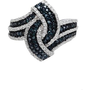 Jewelspaark <b>Diamond</b> <b>Ring</b> 1.27 Cttw Round Cut White And Blue Enhanced 925 Sterling Silver Engagement Jewelry For Women - Product Image 1