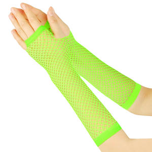 女性と女の子パーティーダンスGothストレッチロングフィッシュネットグローブ指なし黒手袋 - Product Image 6