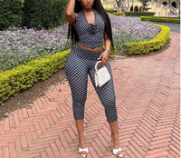 Ensemble 2 Pièces Sexy pour Femme : Haut Halter et Pantalon Moulant à Pois – Tenue Sportive et Streetwear