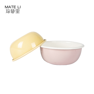 Logotipo personalizado impreso rosa amarillo cocina cuenco fresco promocional 0.45L esmalte cuenco para mezclar con borde enrollado - Product Image 6