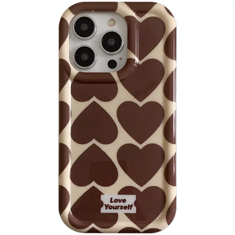 Hou Van Jezelf Glossy Soft Tpu Bruin Hart Op Melk Gele Mobiele Telefoon Hoesjes Voor Iphone 15 Pro Max 14 13 12 11 Series