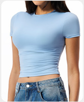Camiseta Deportiva de Nailon y Spandex para Mujer, Ajustada, de Secado Rápido, Informal, Combinable con Todo, para Yoga, Running, Pilates