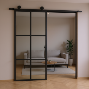 Porte coulissante en aluminium avec verre ESG noir 35,4x80,7 pouces, isolation thermique moderne pour l'intérieur - Product Image 2
