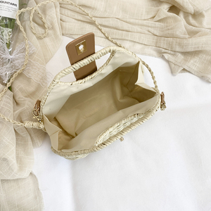 Bolso Tote de Paja Tejido a Mano, Cierre de Cuero, Bolso Versátil para Playa, Viajes y Uso Diario - Product Image 6