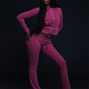 Completo Sportivo Casual da Donna in Due Pezzi: Cardigan con Cappuccio e Top Corto + Pantaloni con Coulisse, Tuta Semplice e Basica - Product Image 3