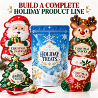 Sacs en Mylar découpés sur mesure avec impression personnalisée Joyeux Noël, en plastique de qualité alimentaire, refermables avec fermeture éclair, à fond plat