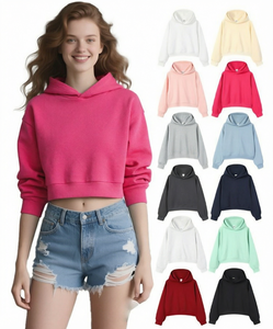 Womens Cropped Hoodie Long Sleeve Hooded Sweatshirt Basic <b>Workout</b> Pullover <b>Hoodies</b> - Product Image 1