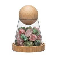 Diffuseur d'huiles essentielles en verre avec couvercle et plateau en bois, style nordique minimaliste, avec pierre de lave, pour aromathérapie et assainisseur d'air