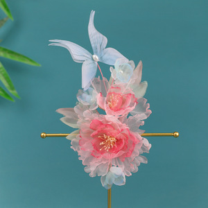 Nouvelle Coiffure Hanfu Papillon Pivoine Rose Faite à la Main Style Antique Original 2026, Accessoire Cheveux pour Maquillage Doux et Coiffure Élégante - Product Image 4