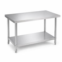 Table de travail en acier inoxydable de qualité alimentaire 304, robuste, à 2 niveaux, avec pieds ronds, pour la restauration et la cuisine