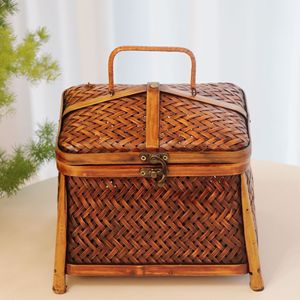 <b>Bamboo</b> Woven Storage Box Rectangle Handmade Food <b>Container</b> Gift Use - Product Image 2