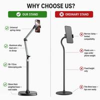 Support de téléphone en métal pour diffusion en direct, sur pied, pour prise de vue zénithale, modèle D70 pour iPad et téléphones, avec miroir intégré