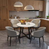 Ensemble de table et de chaises de salle à manger en pierre de luxe moderne, 4 places, plateau rond en pierre frittée, pieds en métal, pas de montage requis pour la salle à manger à domicile